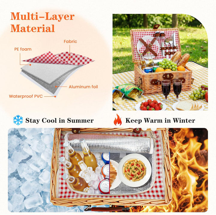 Wicker Picknickkorb für 2 Personen – Picknickkorb-Set mit Isolierfach,komplettem Geschirr & Besteck,