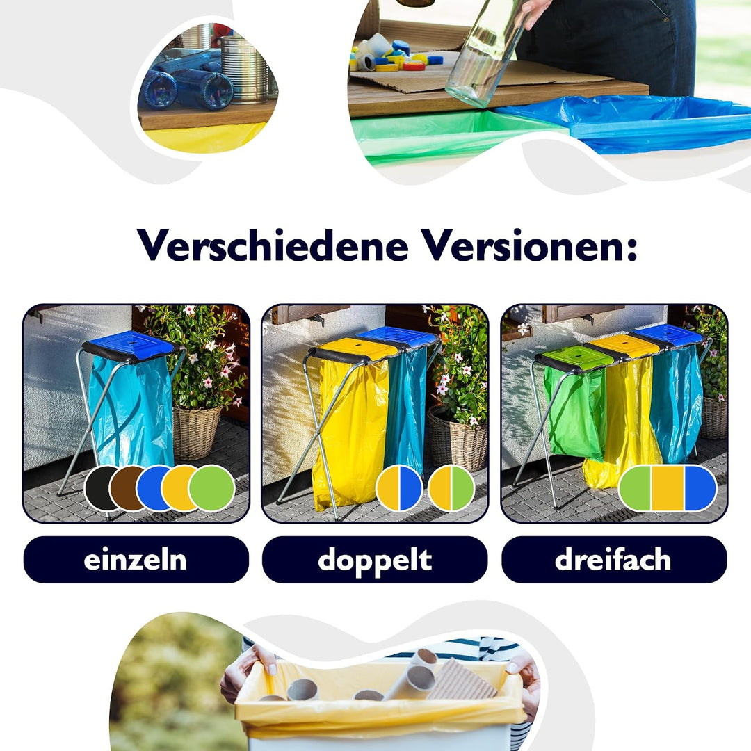 KADAX Ständer für Mülltrennung, stabiler Müllsackhalter mit Kunststoffdeckel, Müllsackständer, Abfal