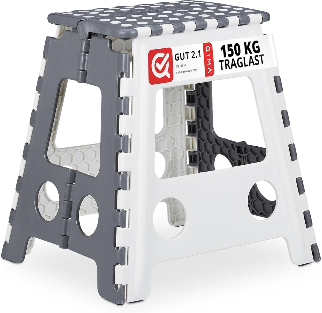 1 x Tritthocker XL klappbar, einstufiger Klapphocker mit Griff, bis 120 kg, Kunststoff, 39,5 x 38,5