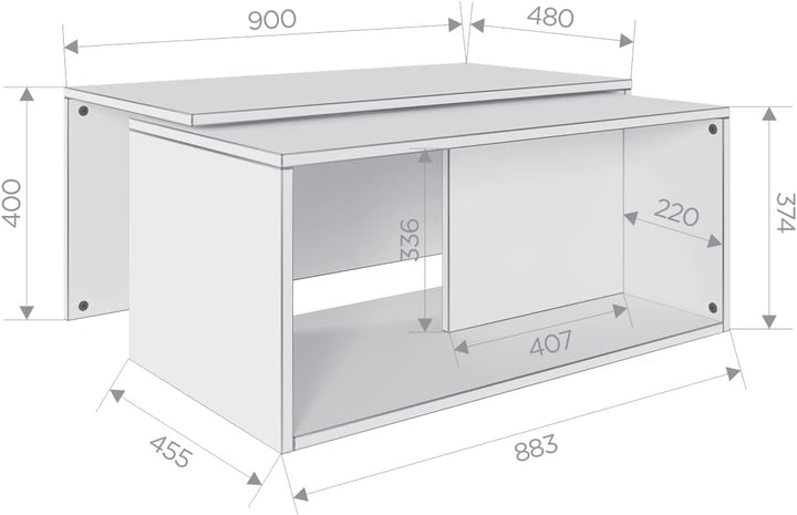 PLATAN ROOM Couchtisch Kaffeetisch 2er Set 90x48x40 cm, moderner Wohnzimmertisch, Sofatisch mit Stau