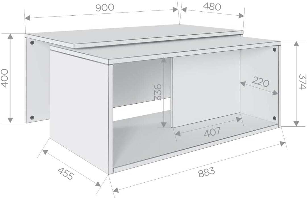 PLATAN ROOM Couchtisch Kaffeetisch 2er Set 90x48x40 cm, moderner Wohnzimmertisch, Sofatisch mit Stau