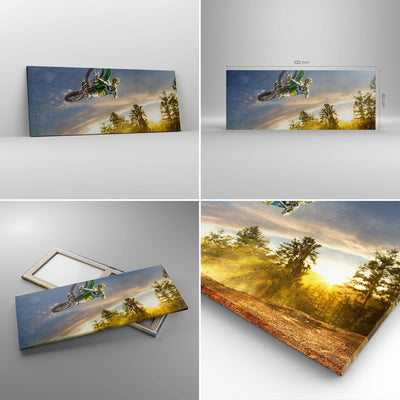 Panorama Bilder auf Leinwand 100x40cm Leinwandbild Motorrad Extrem Spass Wettbewerbe Gross Wanddeko