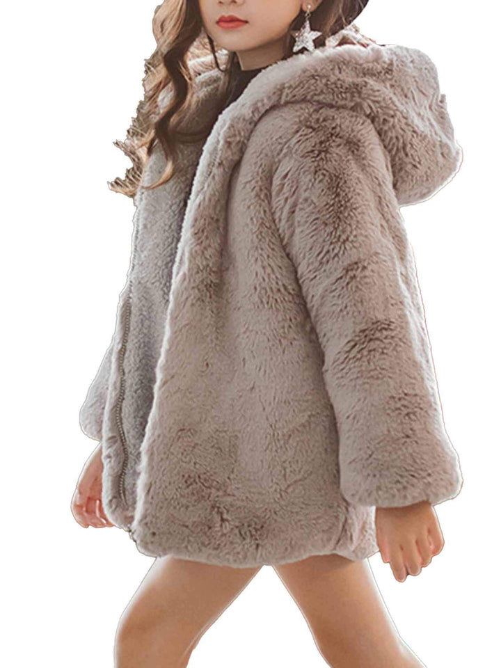 CHICTRY Kunstpelz Jacke mit Kapuze Mädchen Wintermantel Kinder mit Eule-Muster Fleecejacke Langarmja