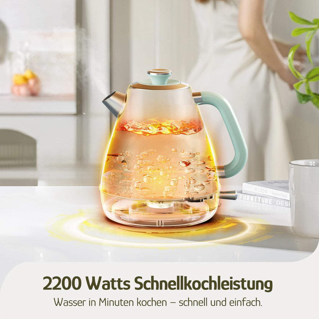 Hazel Quinn Elektrischer Wasserkocher Edelstahl, BPA-frei, Temperaturanzeige, Retro Design, Automati