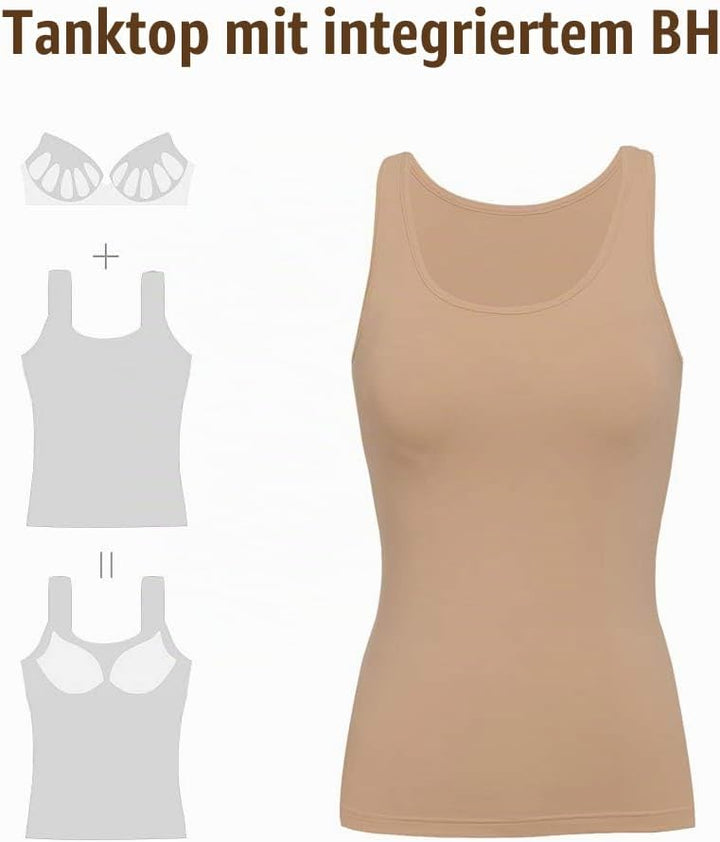 STARBILD Damen Unterhemd BH-Hemd Basic U-Ausschnitt Eingebauter BH Bügelloser Gepolstert Tank Tops,