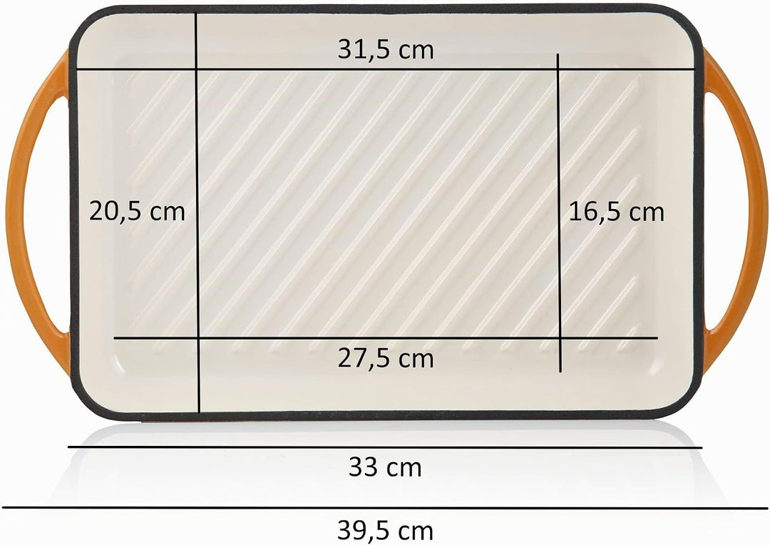 Mahlzeit Gusseisen-Grillplatte Emailliert | Sunny Orange | 39,5 x 22 x 3,5 cm | Grill Platte Gusseis