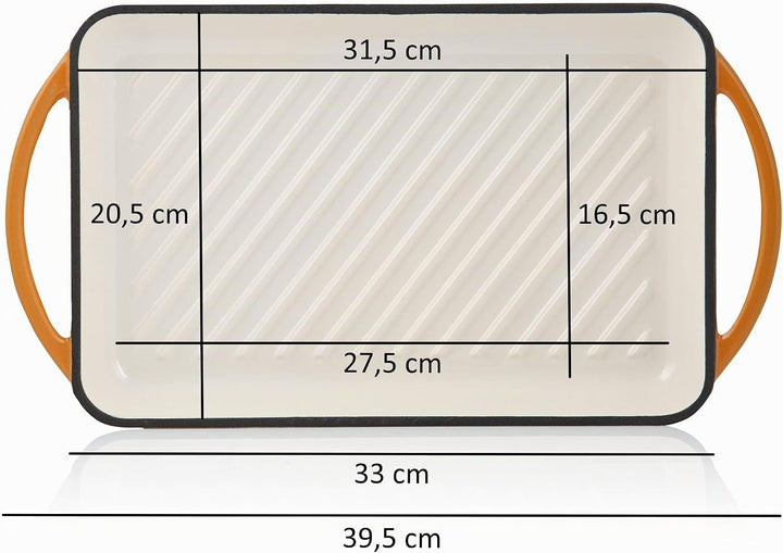 Mahlzeit Gusseisen-Grillplatte Emailliert | Sunny Orange | 39,5 x 22 x 3,5 cm | Grill Platte Gusseis