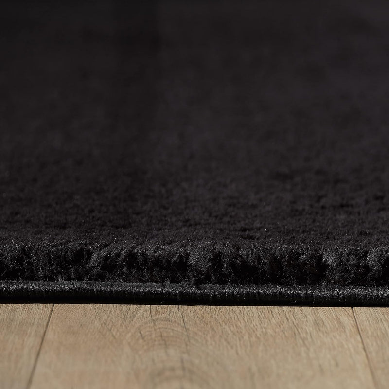 HomebyHome Teppich Wohnzimmer Shaggy Hochflor Schwarz Läufer 80x150 cm Einfarbig Design - Flauschige