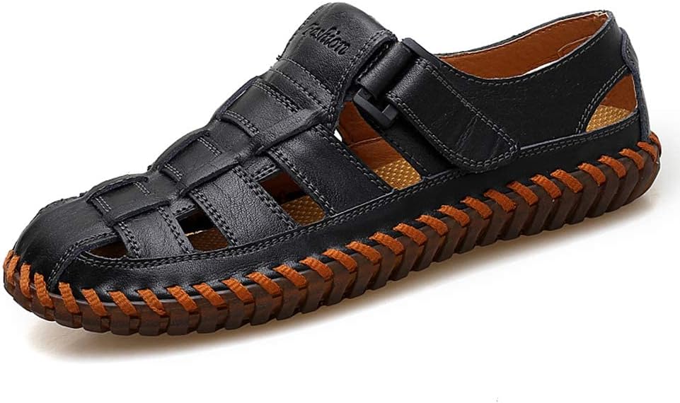 Moodeng Herren Sandalen Outdoor Leder Sommer Outdoorsandalen Sport Trekking Strand Geschlossene Klet