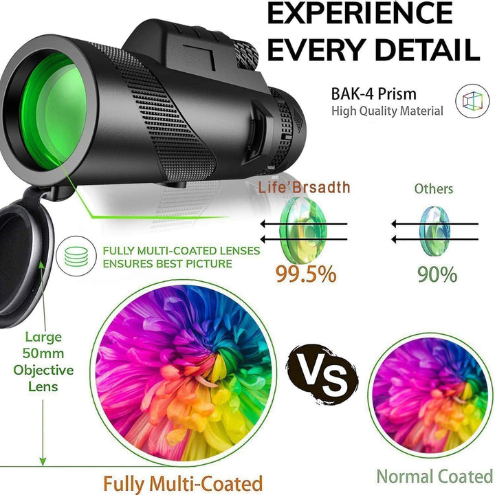 12x50 Zoom Mono fernglas, mit Smartphone Halter Stativ,Robuste Gummiarmierung,für Wildtiere Vogelbeo