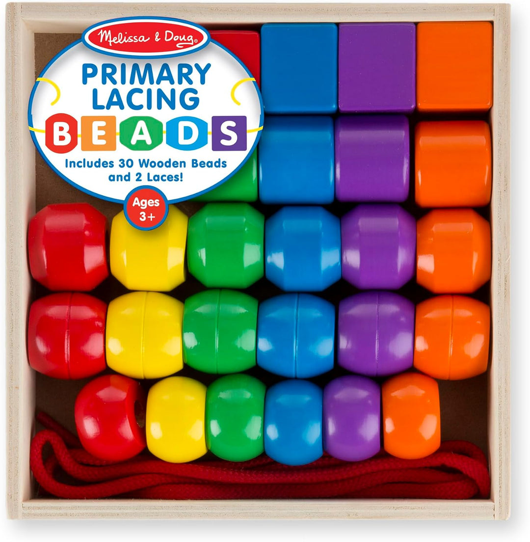 Melissa & Doug Fädelspiel mit Holzperlen für Kinder ab 3 Jahren, grosse Perlen in verschiedenen Form