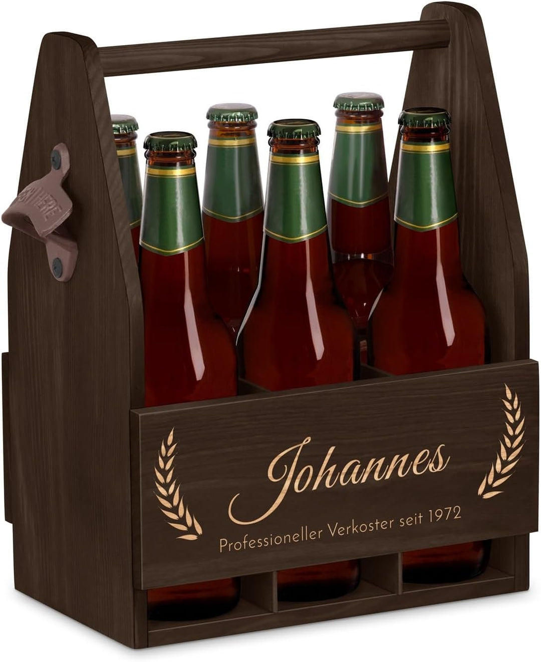 Maverton Bierträger für 6 Flaschen 0,5L + Gravur - Männerhandtasche mit Flaschenöffner - Grösse: 25x
