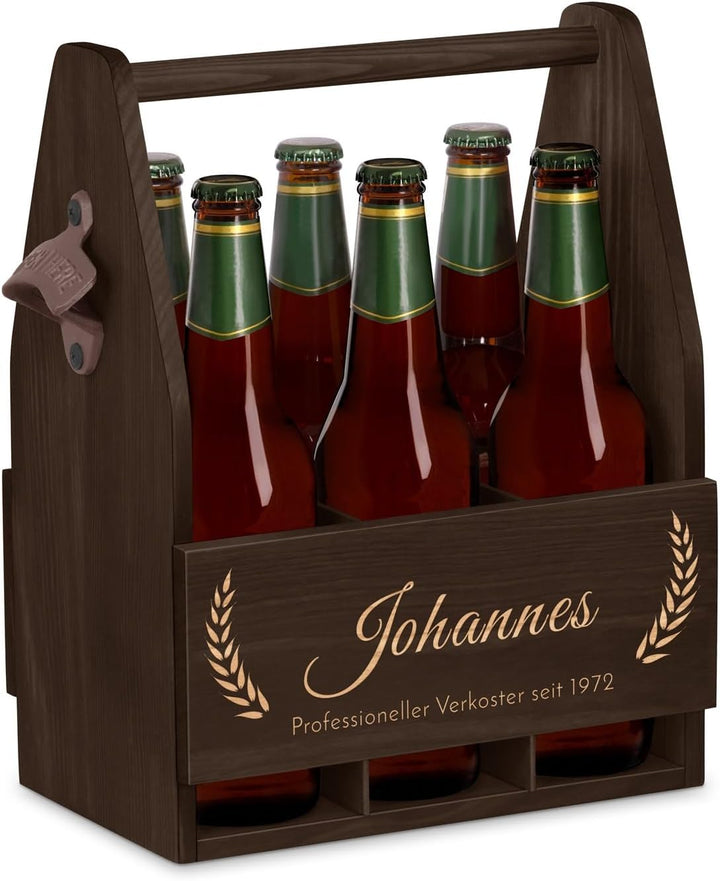 Maverton Bierträger für 6 Flaschen 0,5L + Gravur - Männerhandtasche mit Flaschenöffner - Grösse: 25x