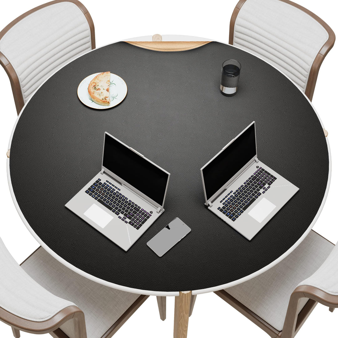 MAIDERN 106cm Runde Leder-Tischdecke mit integrierter Schnittlinie – Perfekt anpassbar für runde Tis