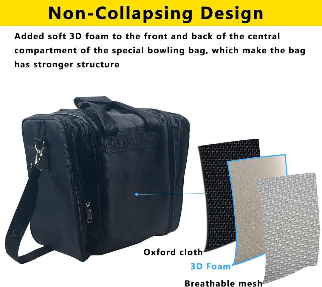 Non-Collapse Bowling Bag, Bowling Ball Bag with 2 Retractable Pockets, Adjustable Bowling Tote Bag w