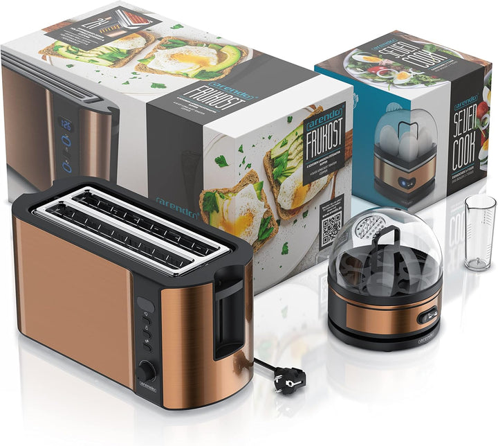 Arendo - SET Toaster FRUKOST mit Eierkocher SEVENCOOK Edelstahl Kupfer, Toaster 4 Scheiben, LED-Disp