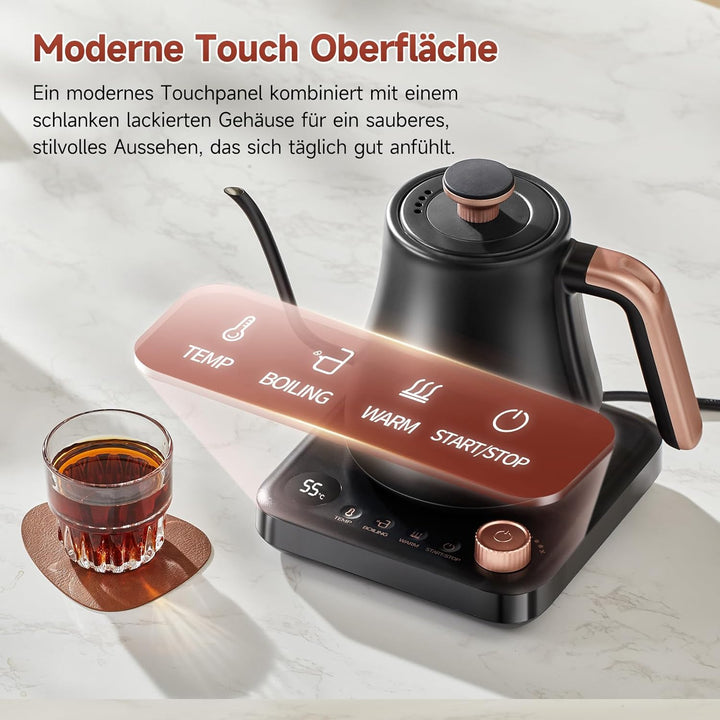 OLEGA wasserkocher schwanenhals: 1200W wasserkocher mit temperatureinstellung, 0.8L Edelstahl schwan