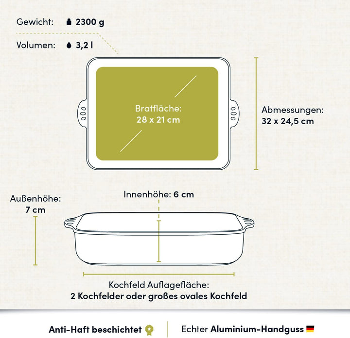 Hoffmann Hoffmann Aluguss Bratreine Auflaufform Induktion I Bräter Rechteckig 32x 24,5 x 6 cm Innenm