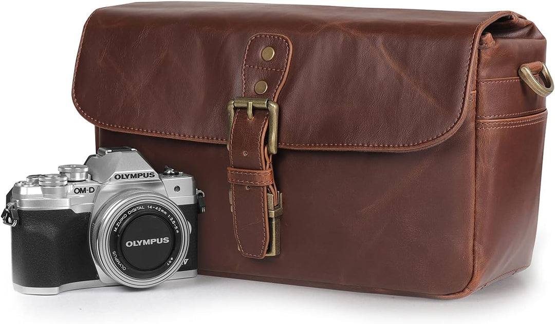 MegaGear MG1526 Kameratasche - Kuriertasche aus Leder für Spiegellose, Sofortbild - und DSLR Kameras