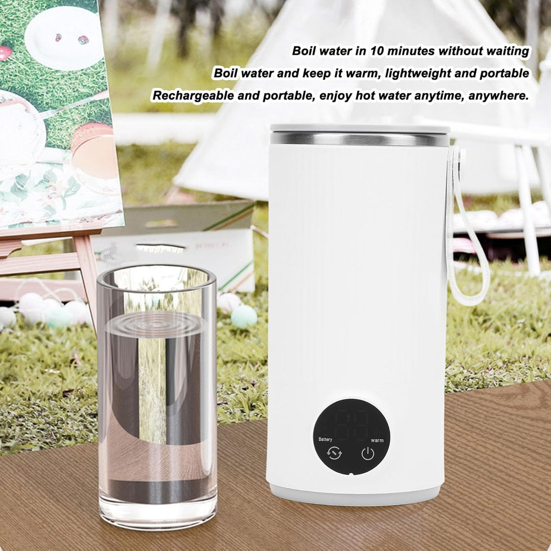 Akku-Wasserkocher, Reise-Wasserkocher, Kabellos, 6000 MAh, Wiederaufladbar, 400 Ml, 55 °C, Edelstahl