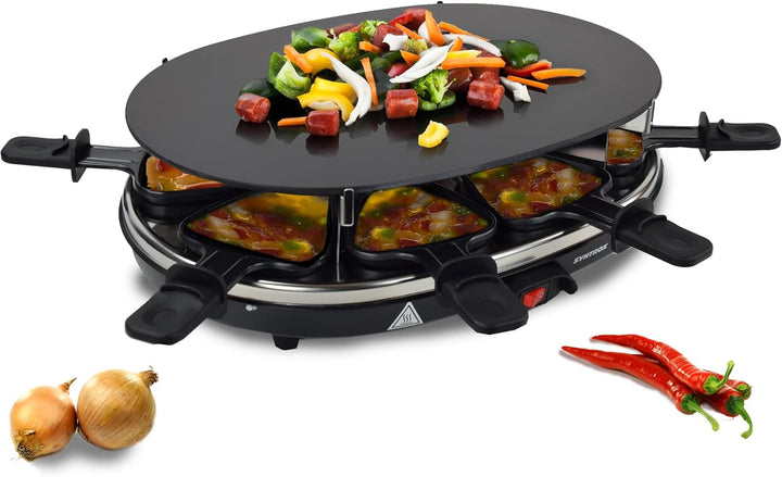 Syntrox Germany Raclette mit Glas-Keramik Grillplatte Design Glas für 8 Personen Grill RAC-900W-Chur