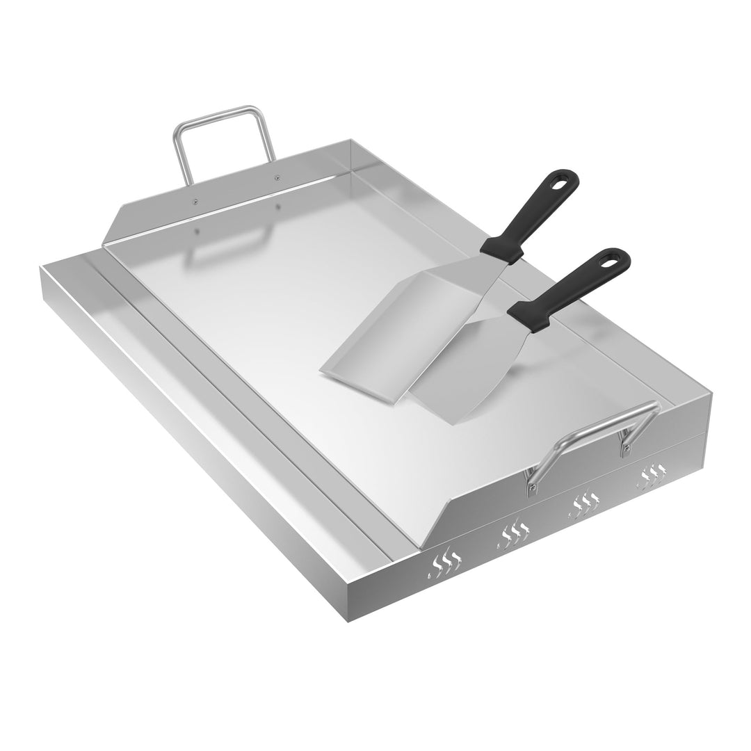 Froadp Edelstahl Grillplatte | 47x32x7cm Universal BBQ Plancha mit Ölrinne | BBQ Plancha für Gas- &