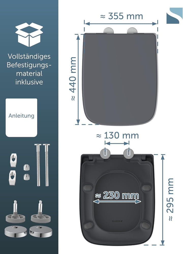 SCHÜTTE WC-Sitz Eckig (E-Form) | Passgenau für Keramag Renova Nr. 1 Plan | 5 Jahre Garantie & 250 kg