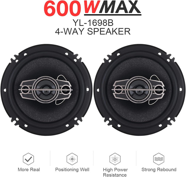Wakects 6 Zoll 4-Wege Auto-Lautsprecher 600W Koaxiallautsprecher mit N38-Grad Magneten für Vollberei