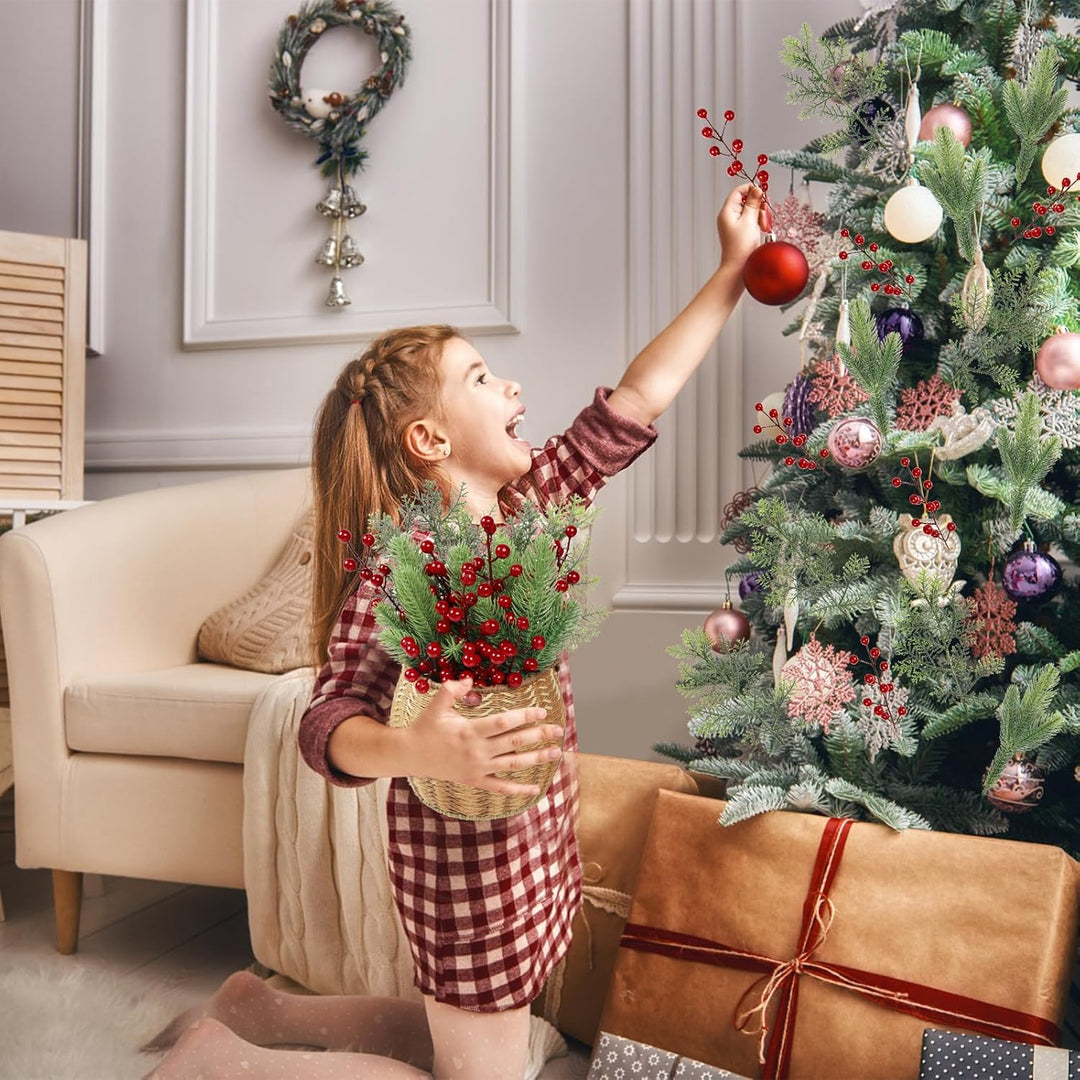Famibay 72 Stück Tannenzweige Künstlich Rote Beeren Zweige Tannenzweige Weihnachten Kiefernzweige Kü