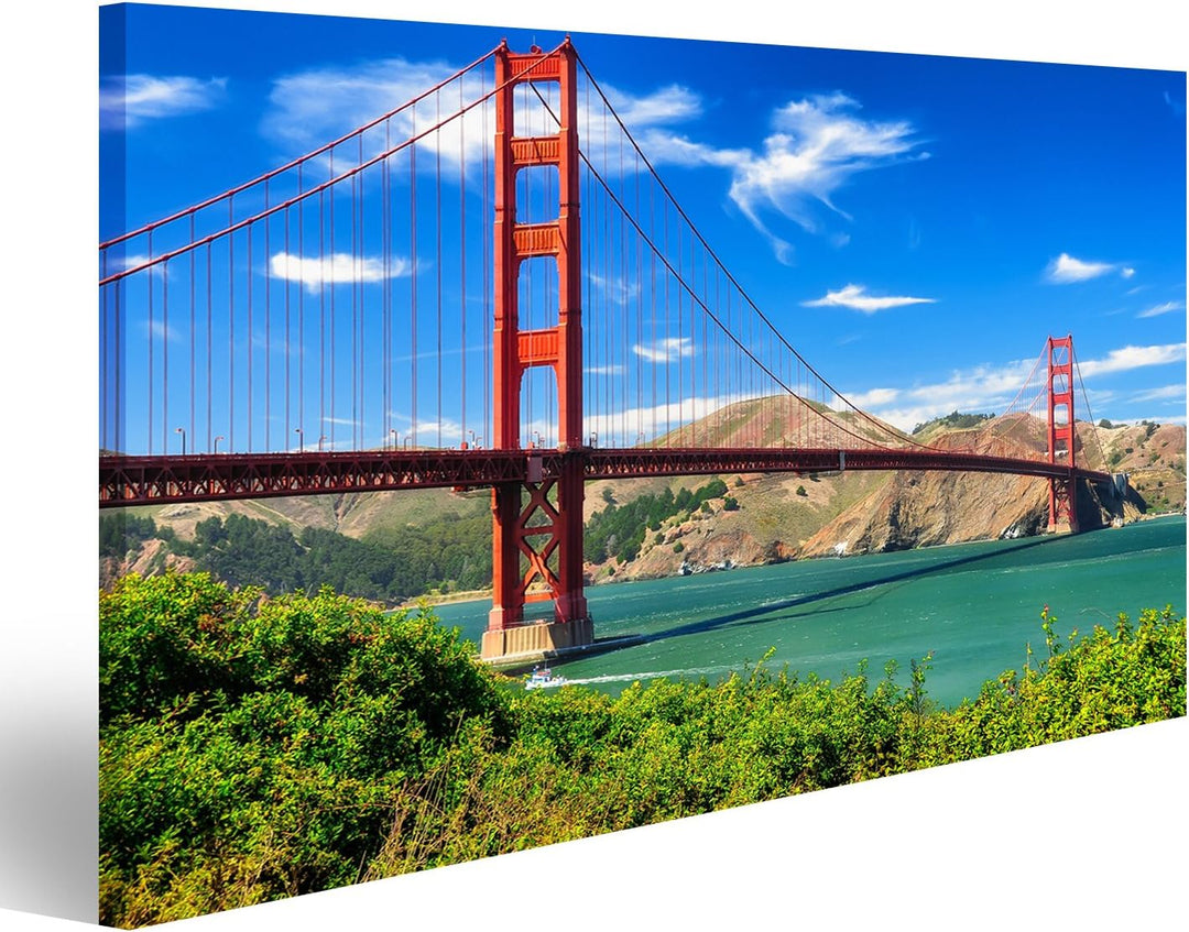 islandburner Bild auf Leinwand Lebendige Tageslandschaft der Golden Gate Bridge, San Francisco Wandb
