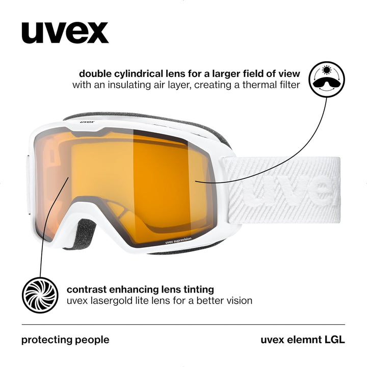 Uvex Unisex Elemnt Lgl Skibrille (1er Pack) Einheitsgrösse white/lasergold lite-clear, Einheitsgröss