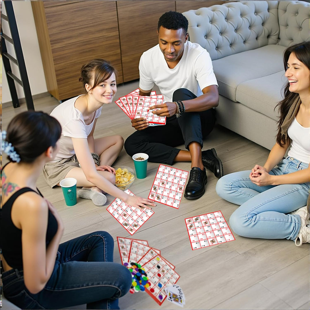 Profi Pokeno & Poker-Bingo Set für 12 Personen - 24 Layouts auf 12 Boards - Inkl. 250+ Chips & 100%