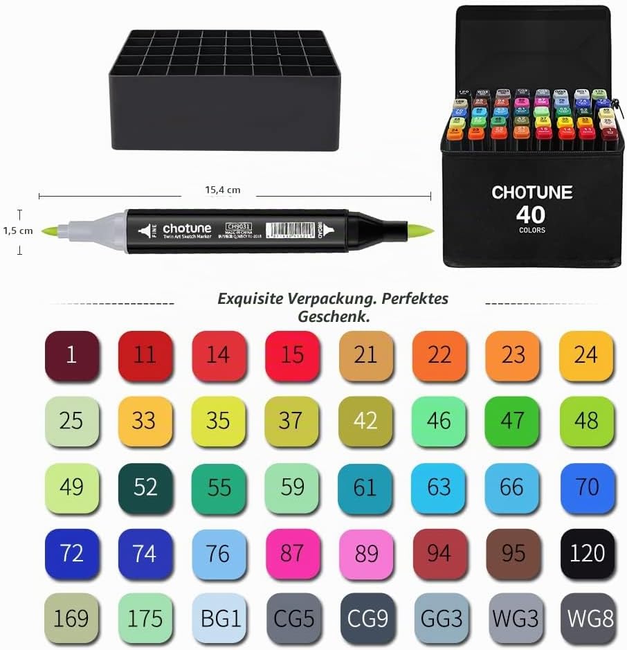CHOTUNE 40 Farben Marker Set, 2023 Neueste Permanenter Marker, Einzigartiges Doppelkopf-Design, Ausg