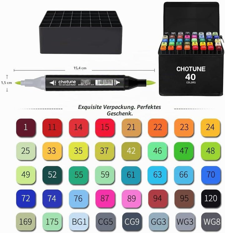 CHOTUNE 40 Farben Marker Set, 2023 Neueste Permanenter Marker, Einzigartiges Doppelkopf-Design, Ausg