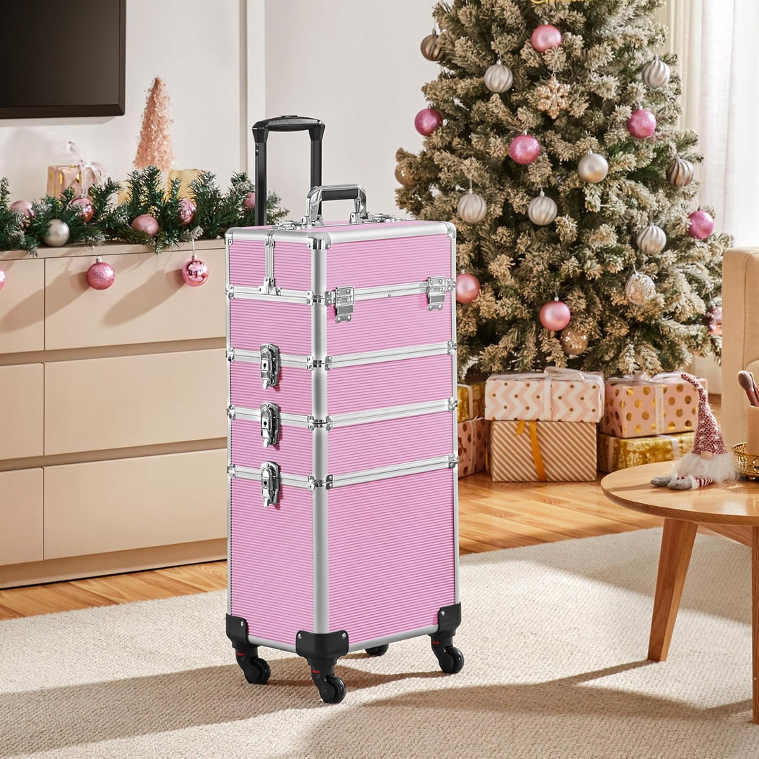 Yaheetech Friseurkoffer Trolley Alu Kosmetikkoffer 4 in 1 Schminkkoffer mit 4 Rollen Make-up Friseur