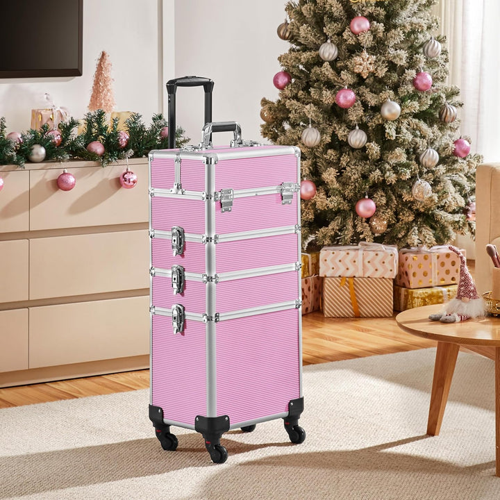 Yaheetech Friseurkoffer Trolley Alu Kosmetikkoffer 4 in 1 Schminkkoffer mit 4 Rollen Make-up Friseur