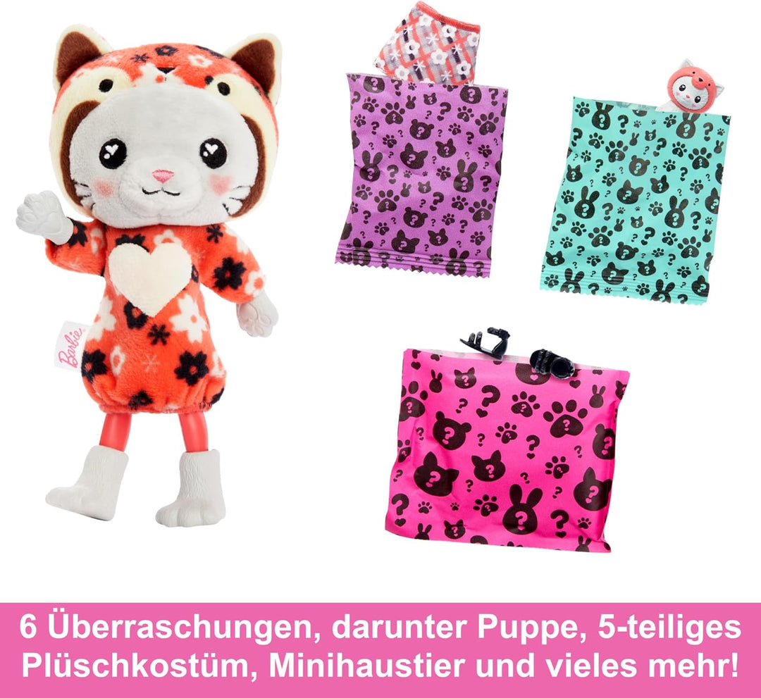 BARBIE Cutie Reveal Puppe - Chelsea-Puppe mit langem braunem Haar und 6 Überraschungen, Plüschtierfr