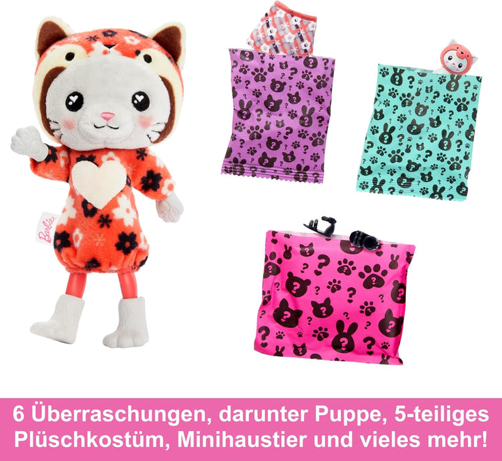 BARBIE Cutie Reveal Puppe - Chelsea-Puppe mit langem braunem Haar und 6 Überraschungen, Plüschtierfr