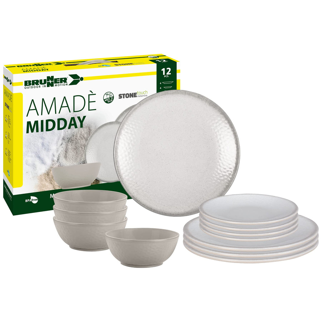 BRUNNER 0830148N.C8X Campinggeschirr Set für 4 Personen, Midday Amadè, 12 Stück