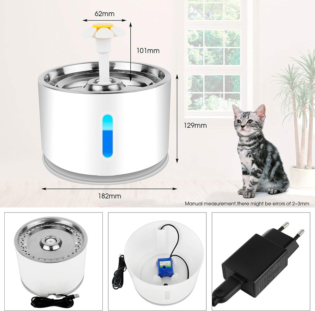 Katzen Trinkbrunnen,Haustierbrunnen mit Aktivkohlefilter Wasserstandsfenster, Leuchtende LED,2,4L Gr
