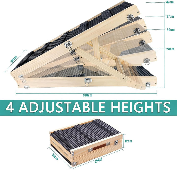 Haustierrampe aus Holz, Hunderampe, Hunde Klappbar Rampe, 4 Verstellbare Höhen 23-47cm, für Kleine u