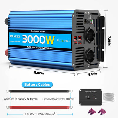 Wechselrichter 12V auf 230V 3000W/6000W Reiner Sinus Spannungswandler mit Fernbedienung,LED-Anzeige,