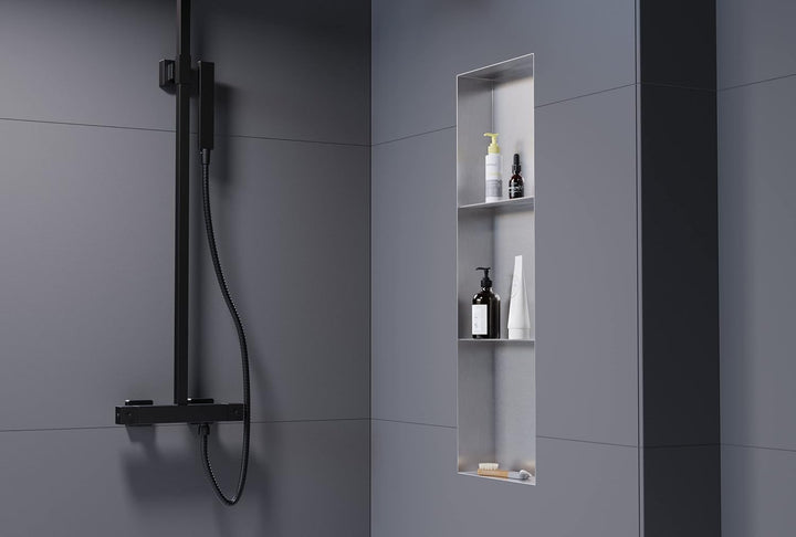 BERNSTEIN® Wandnische aus Edelstahl NT309010X 30 x 90 x 10 cm randlos mit Ablagefach Duschablage für