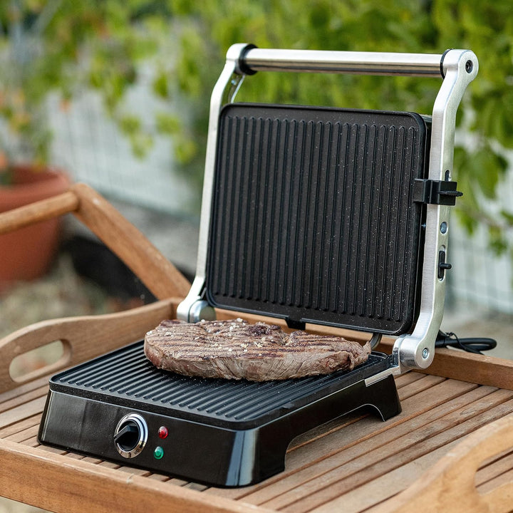 Girmi BS44 Grillpfanne mit Petravera-Effekt, Korpus aus Edelstahl, Platten 29,3 x 23 cm