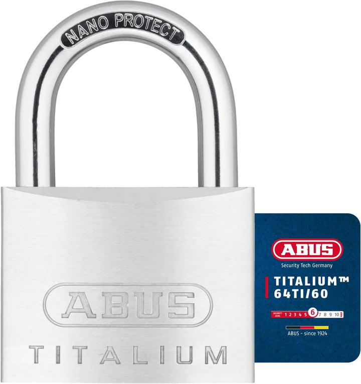 ABUS Vorhängeschloss Titalium 64TI/60 - Kellerschloss mit Schlosskörper aus Spezial-Aluminium - gehä