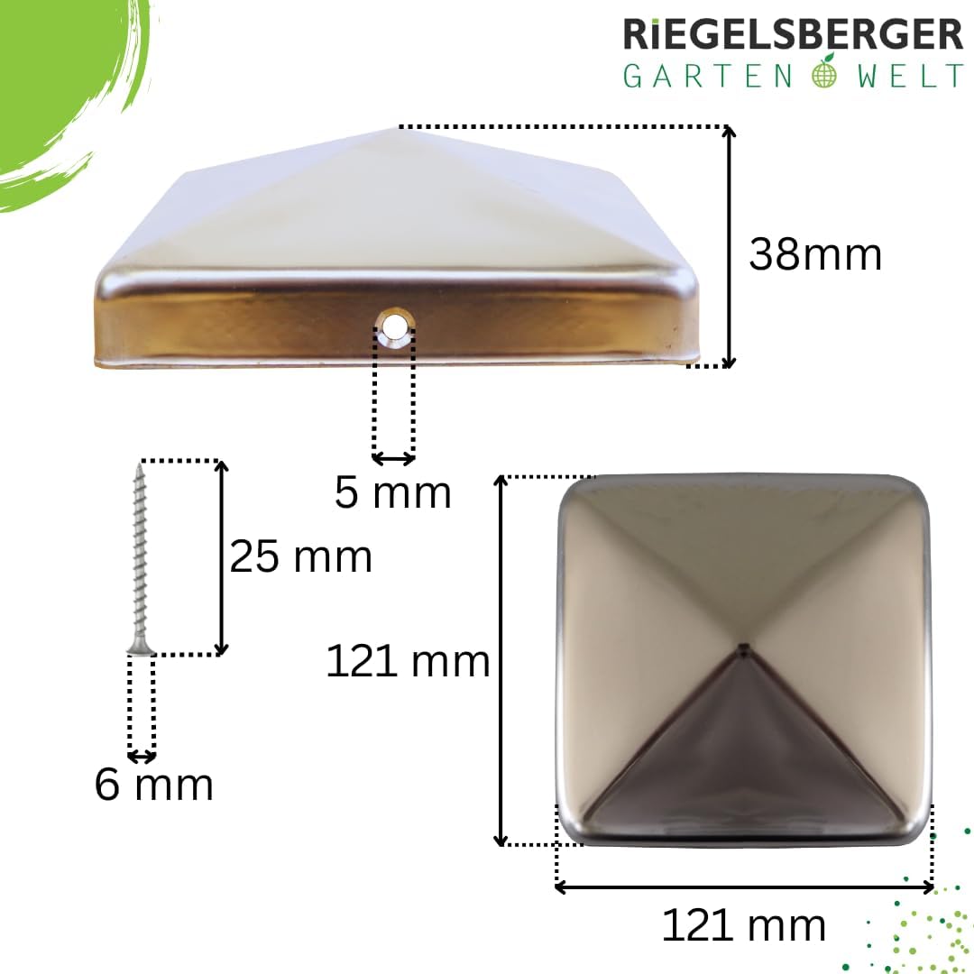 Gartenwelt Riegelsberger Premium Pfostenkappe 121x121 mm aus Edelstahl für Pfosten 12x12 cm Pyramide