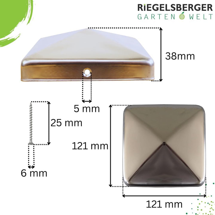 Gartenwelt Riegelsberger Premium Pfostenkappe 121x121 mm aus Edelstahl für Pfosten 12x12 cm Pyramide