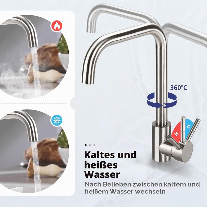 Virklyee Wasserhahn Spültischarmatur Wasserhahn Küche 360° Drehbar Küchenarmatur aus Edelstah, Einst