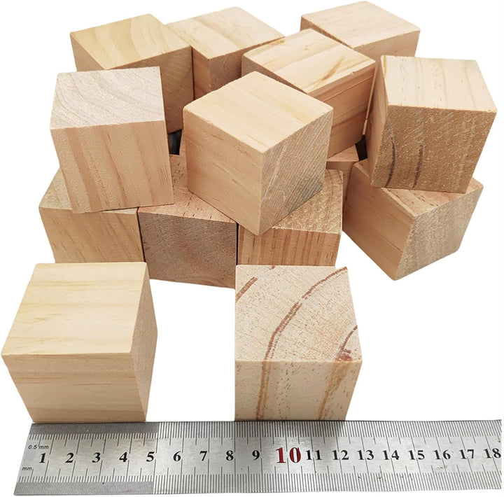 Holzwürfel, 4,5 cm, 20 Stück, unlackierte quadratische Holzblöcke, natürliche Holzblöcke für Handwer