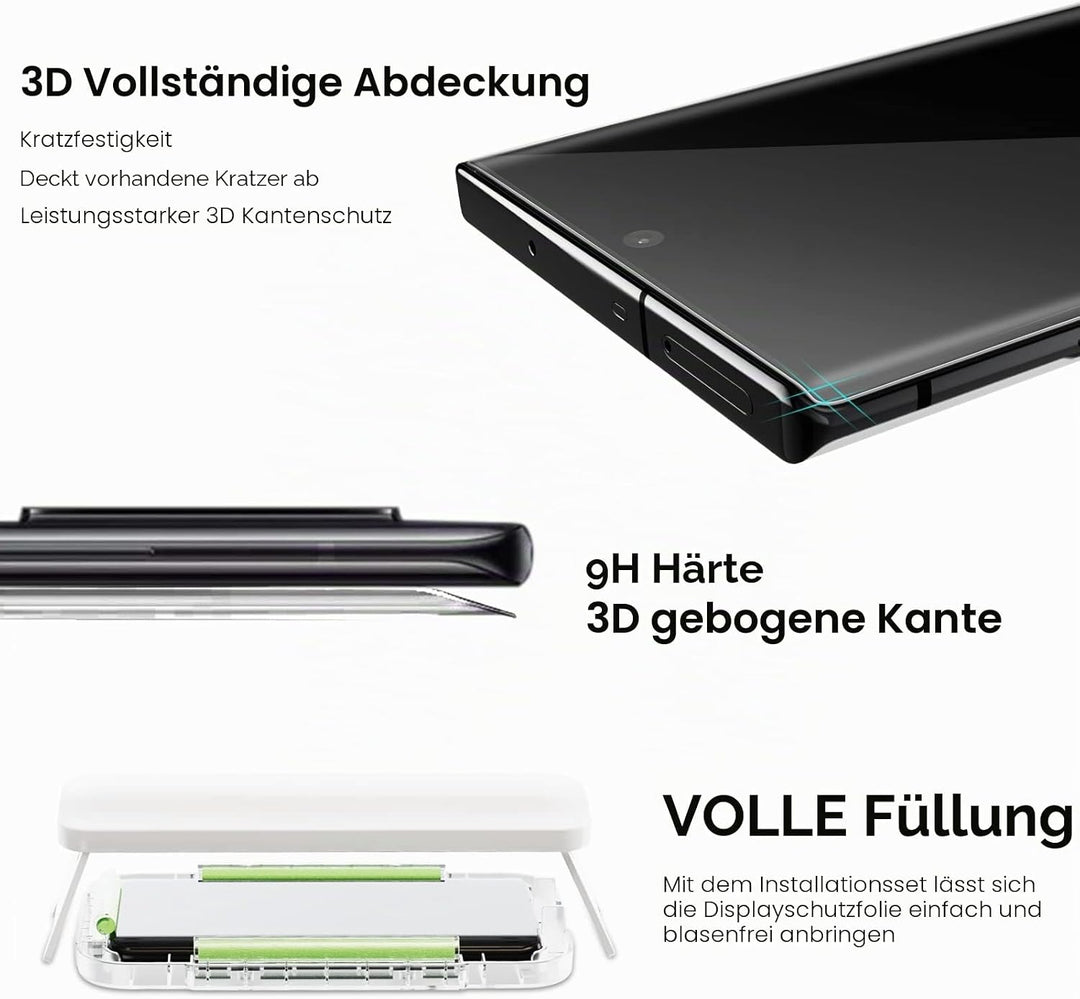 Ni-SHEN 3 Stück Panzer Schutz 9H Glas Schutzfolie Displayschutz 3D Gebogen Folie Fingerabdruck-ID Un